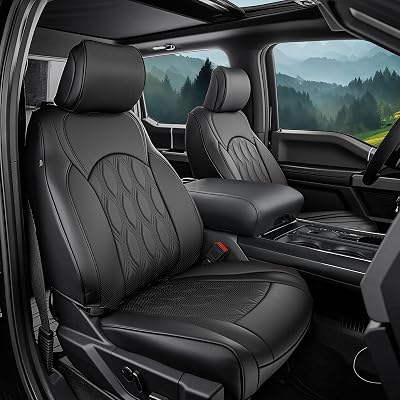 DiffCar for Ford F150 Seat Covers 2025 2024 2023 2022 2021, PU Leather Truck Accessories Full Set for F 150, Car Pickup Seat Protectors Custom Fit for Ford F-150 XT XLT SuperCrewCrewCab 21-25, Black