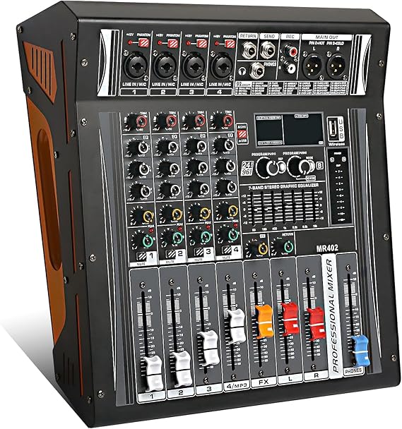 4 Channel Mixer and Amplifier Sounds Mixing Board, Pa Mixers Music 4Ohm 2 * 300W Powered Mixer Amplifier Dj Mixers Audio Mixer Usb with 99 Kinds of DPS Digital Effects