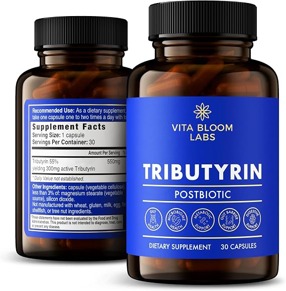 Tributyrin Supplement - Better Delivery & More Effective than Sodium Butyrate - Gut Health & Digestive Support - 3-in-1 Butyrate Postbiotics for Leaky Gut & Gut Barrier Support - 30 Capsules