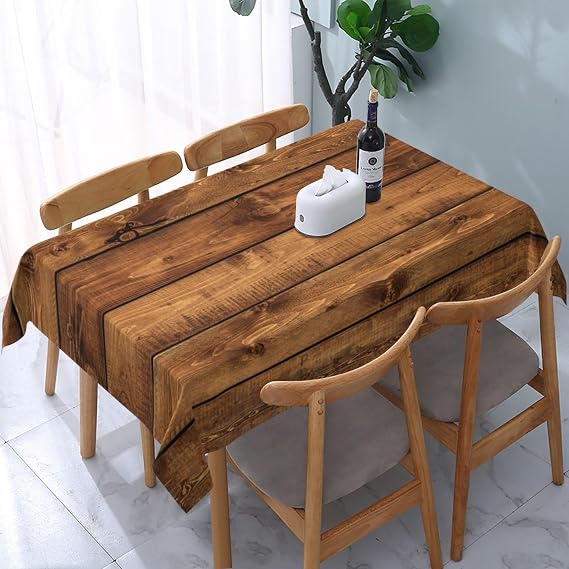 Rectangle Tablecloth 6084 Inch, Brown Wood Grain Polyester Table Cover, for Indoor Holiday Family Banquet and Outdoor Patio Use