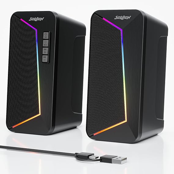 SOULION PC Speakers, USB/USB C Powered Computer Speakers with LED Light