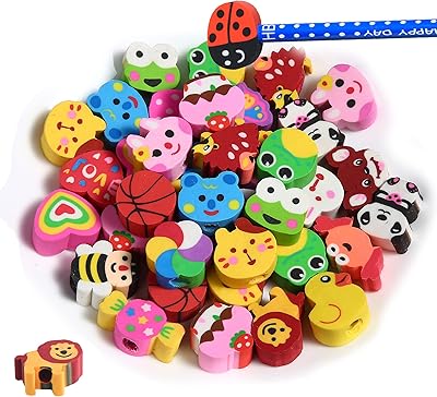 35PCS Fun Animal Fruit Pencil Topper Erasers for Kids Bulk,Cute Top Erasers Caps for Pencil,Back to School Party Gifts Pattern Random