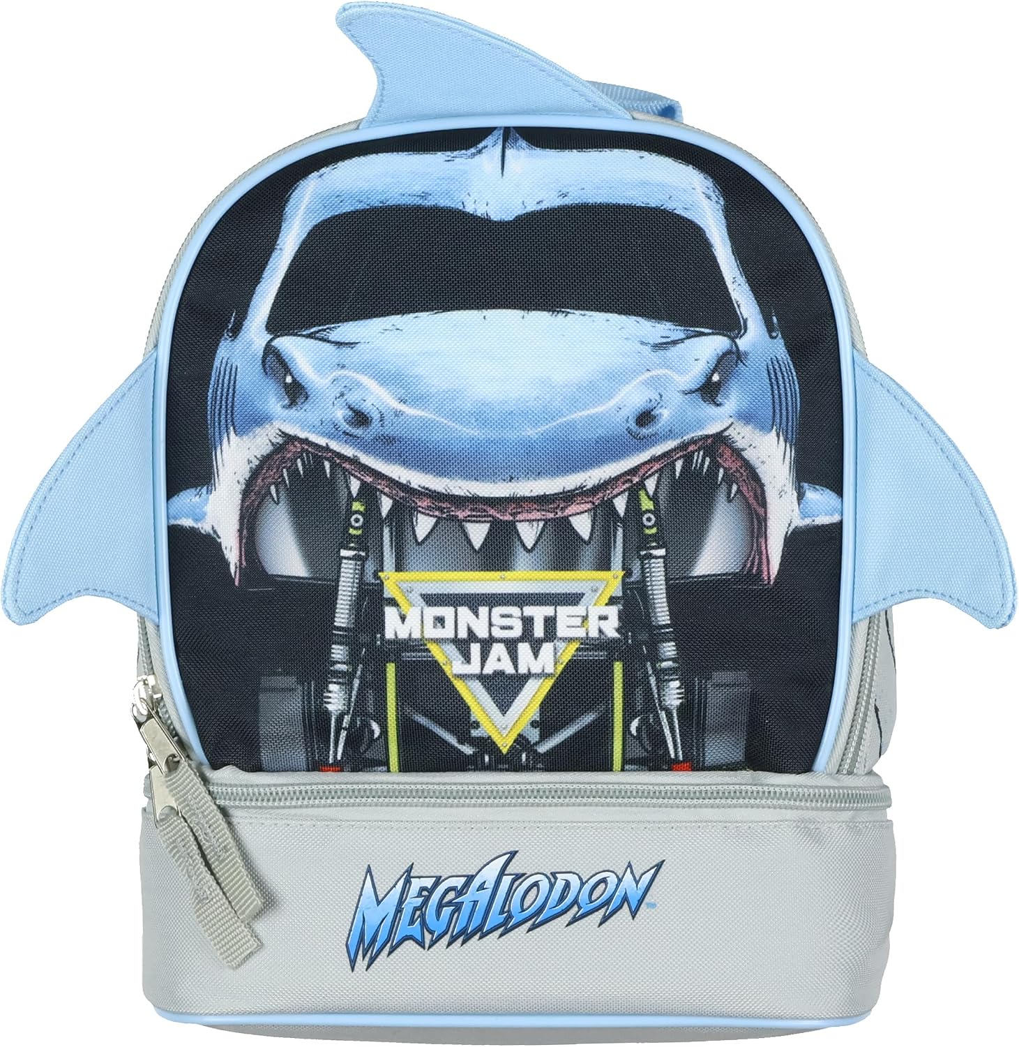 Monster Jam Lunch Box Shark Megalodon Truck 3D Fins Dual Compartment Insulated Cooler Bag