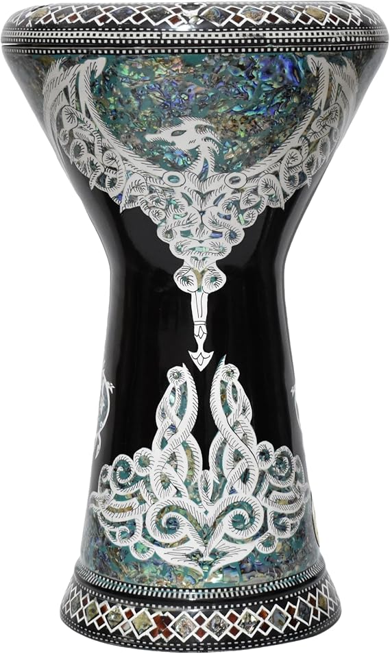 Darbuka doumbek drum tabla 18.5/19 inch inlaid mother of pearl with free bag (Night Dragon (Blue Pearl) 19")