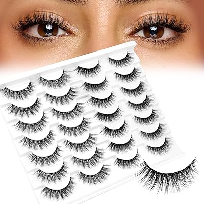 Bepholan False Eyelashes 14 Pairs Eye Lash Pack Natural Look,3D Fluffy False Lashes Soft Band Faux Mink Eyelash Strips Thick Fake Cat Eye LashesCJ02