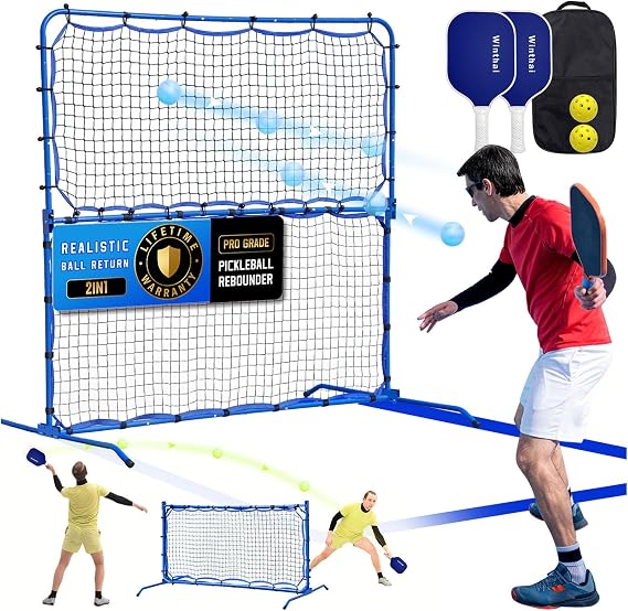 Pickleball Practice Rebounder Net with Pro Paddles Set for Dink Volley Solo Training Equipment, Mini Pickleball Net 2in1 Trainer for Outdoor Driveway Backyard and Indoor Garage, Easy Setup & Storage