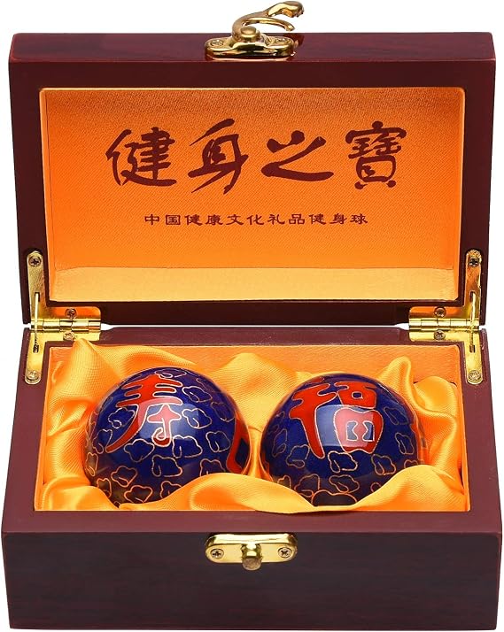 1.97'' Chinese Baoding Balls Hand Exercise Massage Balls with Box Blue Happiness & Longevity Balls with Chimes Parents Gift TQZDBS75