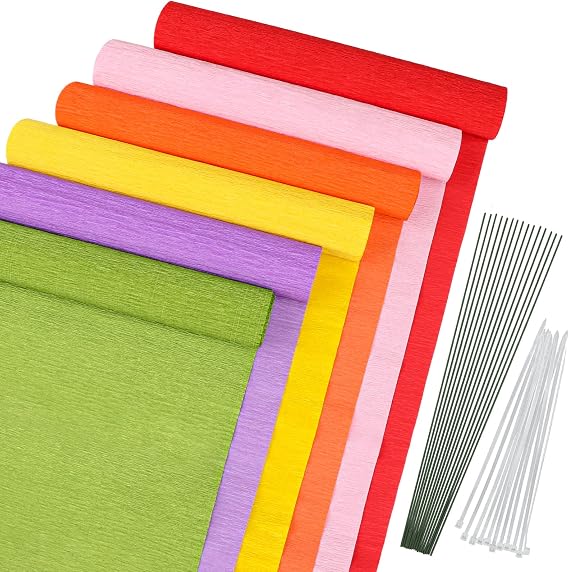 Crepe Paper Flowers, MicButty 42 Pieces Paper Flower Kit Crepe Paper Roll with Floral Tape, Floral Iron Wire Paper Flowers for Crafts Wedding Festival Party Supplies DIY