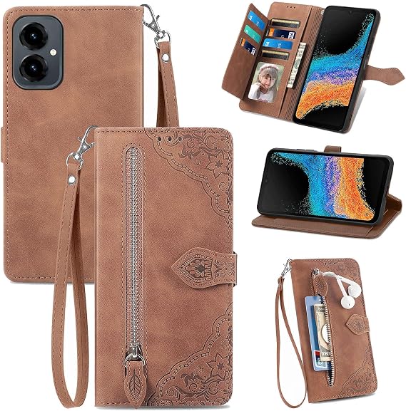 for Cricket Icon 2026 Zipper Wallet Case with Strap,7 Card Holder Leather Flip Magnet Wallet Cover with Money Pocket Full Body Purse for Women for Cricket Icon 2026 -Brown