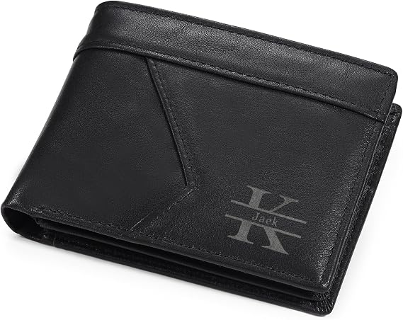 Personalized Leather Wallet for Men, Engraved Wallet for Groomsmen Gifts, Best Man Gift, RFID Blocking Bifold Thin Wallet, Wedding Party & Birthday Gift for Dad Husband (Classic Black)