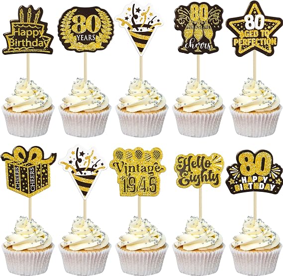 Ephlyn 40Pcs Happy 80th Birthday Cupcake Toppers Double Sided Eighty Hello 80 Straight Outta 1946 Cupcake Picks Vintage 1946 Cheers to 80 Years Cake Decorations for 80th Birthday Party Supplies