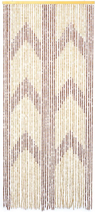 Boho Bamboo Wood Beaded Curtain, 36x79 Inch Beige Brown Chevron Pattern 45 Strands, Handmade Eco-Friendly Room Divider for Doorway Wall Hanging Party Backdrop