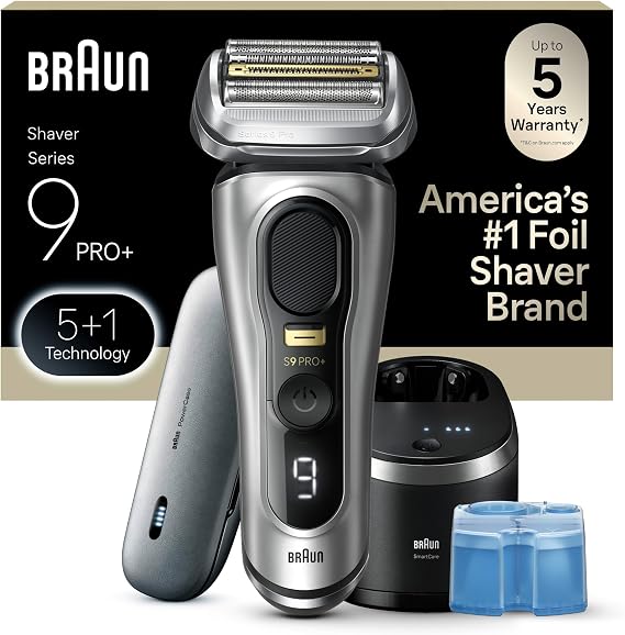 Braun Series 9 PRO+ 9577cc Electric Razor for Men, 5 Pro Shave Elements & Precision Long Hair Trimmer, 6in1 SmartCare Center, PowerCase for Mobile Charging, Wet & Dry, 60min Battery Runtime