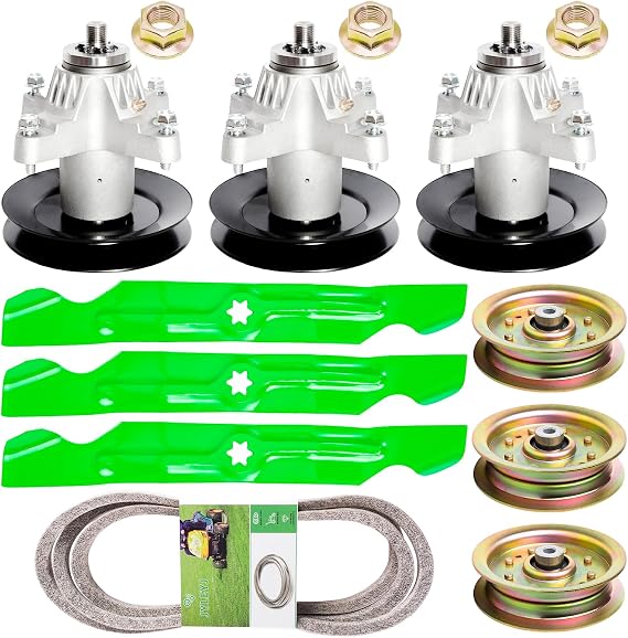 50" Inch Deck Mover Rebuild Kit Fits Troy Bilt Cub Cadet MTD Mustang RZT50 Cub Cadet I1050 LTX1050 Includes 3 Spindles 618-04125 918-04125c 3 Blades 742-04053 3 Idlers 756-04129 1 Belt 754-04044