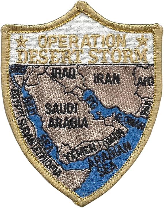 Popular Patch Operation Desert Storm Map Patch - Multicolored Shield Design, 4.00" x 3.00" - Embroidered Tribute to Gulf War Military Operations & Deployment, Ideal for Collectors & Veterans.