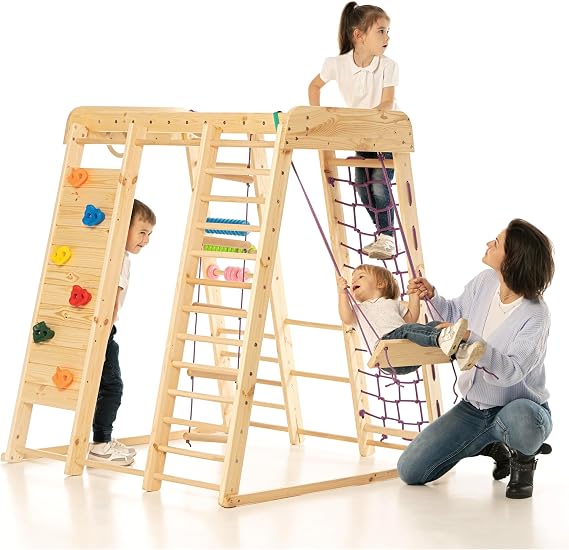 Wooden Swedish Ladder Wall Set Kids Stall Bars for Exercise Kids Swedish Gymnastic Wall Gym Wood Stall Bar Gymnastics Playground Best Gym for All Family