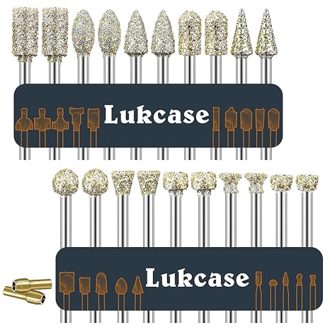 Diamond Grinding Burr Bit Set Compatible with Dremel Rotary Tool, 20Pcs Stone Wood Carving Set with 1/8'' Shank for Stone Wood Ceramic Glass Carving, Engraving, Grinding, Polishing, Sanding