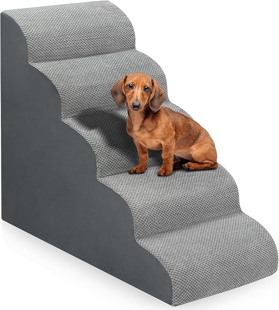 Dog Stairs for Bed 28.7H, 5-Step Dog Ramp, Non-Slip Sturdy Pet Steps for Small Dogs & Cats to get on High Bed or Couches, Grey
