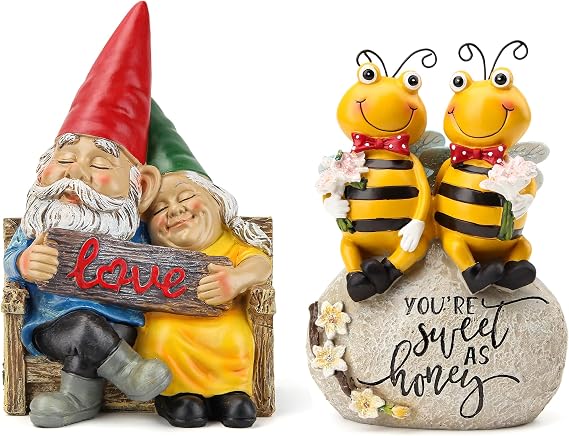 Couple Gnome Statue and Honey Bee Statue Bundle