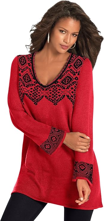 Roaman's Women's Plus Size Fit And Flare Tunic Sweater