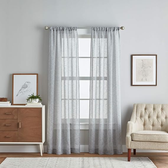 Curtainworks Pandora Sheer Rod Pocket Window Curtain Panel Pair, 63-inch, Grey