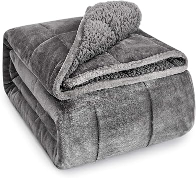 Wemore Shaggy Long Fur Faux Fur Weighted Blanket Cream White 48 x 72 Inches 15lbs with Sherpa Fleece Weighted Blanket for Adult Grey 60 x 80 Inches 15lbs