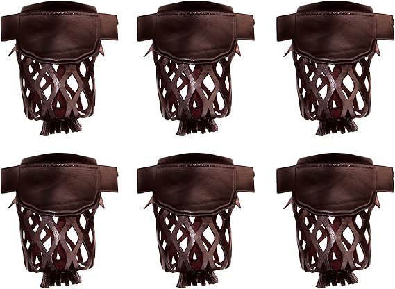 Set of 6 Leather Pool Table Billiard Pockets, Cherry