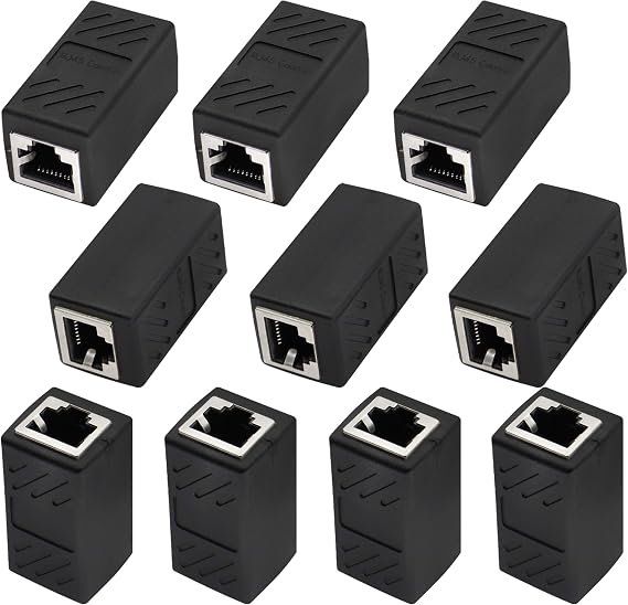 RJ45 Cat6 Adapter Ethernet Cable Extender Cat6 Female to Female Inline Network Cable Coupler Cat6 Cat5 Cat5e Ethernet Coupler Adapter (Black-10Pack)