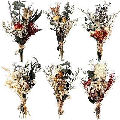 Fabbay 6 Pcs Mini Dried Flower Bouquets Boho Wedding Dried Flowers for Bridesmaid Proposal Mini Handmade Flowers Decor for Vase Crafts DIY Photo Decorations for Centerpieces Gift
