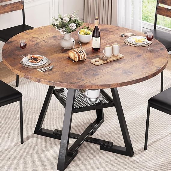 Jocoevol Round Dining Table for 2-4 People, Circle Dinner Table with Shelves, Space Saving Wood Kitchen &amp; Dining Room Furniture (Vintage, 42 inch