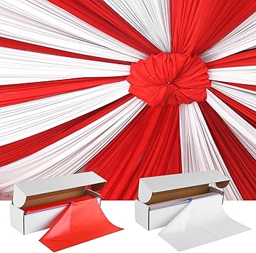 Kochorie 2 Rolls 54'' x 100 Circus Tablecloth Roll Red and White Solid Color Table Cover with Slide Cutter Disposable DIY Carnival Tent Party Supplies for Stage Backdrop Curtains Ceiling Wall Drapes