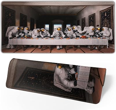 Last Supper for Space Mouse pad 90x40 CM XXL Gaming Mousepad Astronauts Art Big Desk Pads PC Keyboard Waterproof and Non-Slip 35.4×15.7 Inch 3mm Thick Rubber Table Mat