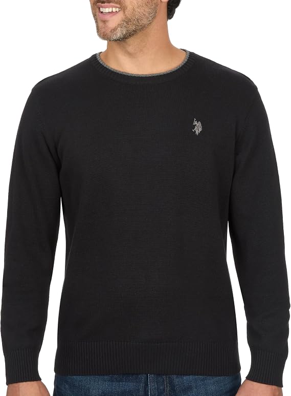 U.S. Polo Solid Jersey Crew Neck Sweater Pullover for Men