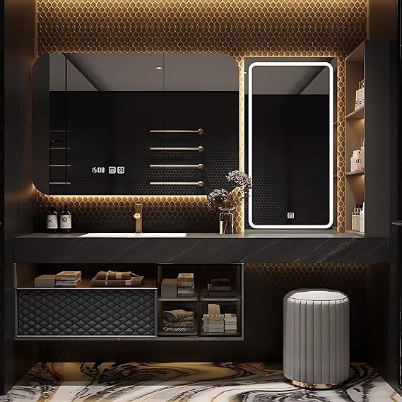 60 inch Bathroom Vanity with Sink - Modern Floating Bathroom Vanity with Makeup Vanity & Smart Defog Mirror, Stylish Sink Cabinet with Storage, Includes Makeup Stool