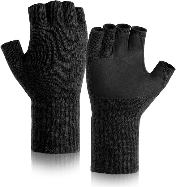 Merino Wool Fingerless Gloves Winter Half Finger Knitted Touchscreen Gloves Thermal Warm Stretchy for Men Women