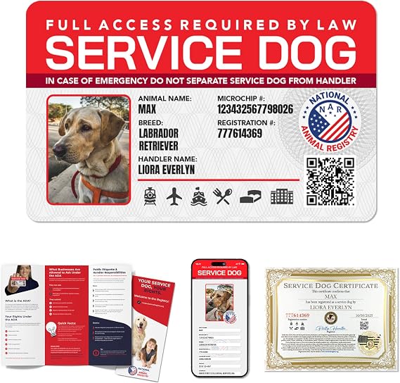 Service Dog Housing Pack Digital ID Profile + PVC ID Card + Service Dog Certificate + Guide | ADA-Compliant & Public Access-Friendly | National Animal Registry