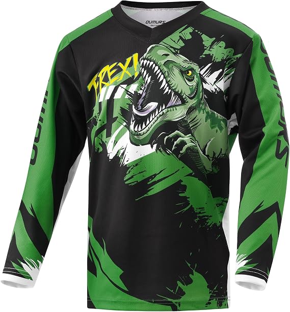Oumurs Youth Motocross Jersey Long Sleeve T-Shirt for 5-12 Yrs Dirt Bike Mountain Bike MX ATV Offroad Riding BMX Motorcycle