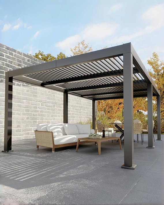 Garveelife All-Aluminum Louvered Pergola 12 ft x 20 ft, Outdoor Pergola with Adjustable Louvered Roof, Reinforced Aluminum Frame, Integrated Drainage System, Hardtop Gazebo for Patio, Deck, Gray