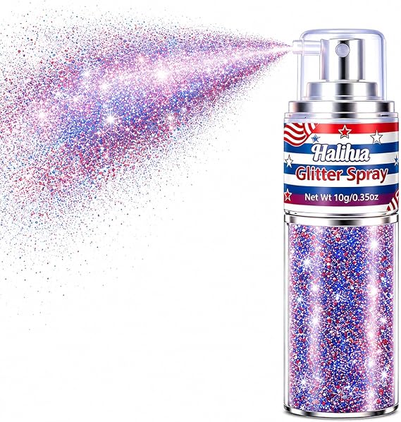 Red White and Blue Hair and Body Glitter Spray, 4th of July Outfits for Women Kids, Patriotic Decorations 250 Anniversary Independence Day, Fourth of July Accessories Glitter Sparkle Powder