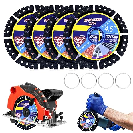 4 Pcs Angle Grinder Discs, 115mm/4.5inch Diamond Multi-Purpose Saw Blades, Heavy Duty Cutting Discs, Ultra Thin Grinding Discs for Granite Marble Concrete Tiles Steel Wood