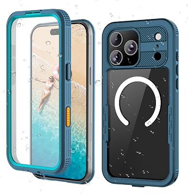 for iPhone 17 Pro Max Waterproof Phone Case - IP68 Military Grade Heavy Duty Full Body Protection with Built-in Screen Protector, Swimming Snorkeling Underwater Filming, Lake Blue