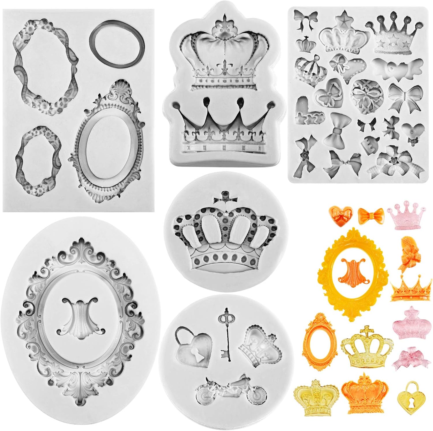 Patelai 6-Piece Photo Frame Silicone Molds - Vintage Crown Fondant Mold for DIY Cupcake Toppers, Chocolate Cookies, Polymer Clay & Crafting Projects