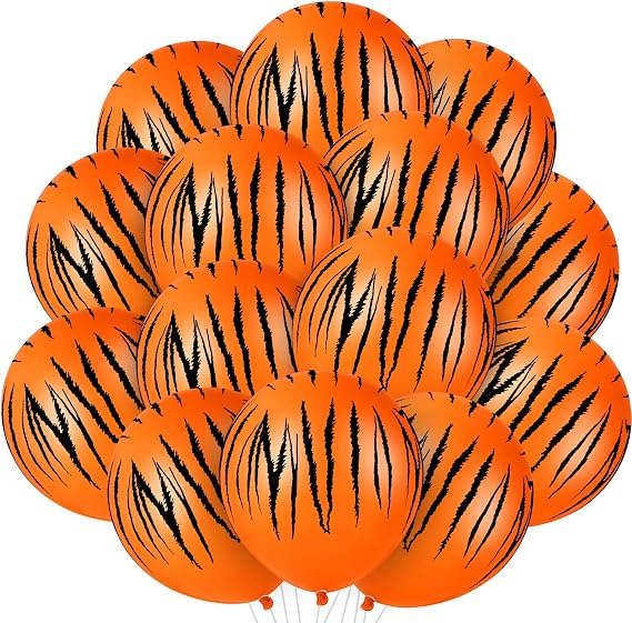 Sumind 40 Pieces Tiger Print Stripes Balloons 12 Inch Jungle Animal Theme Safari Balloons for Zoo Jungle Party Supplies Safari Birthday Decoration