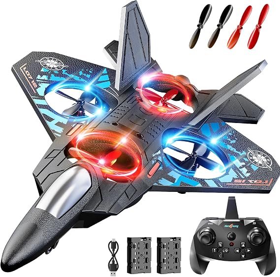 NIPLOOOW Foam Remote Control Airplanes Rc Planes for Kids 4-8, Remote Control Planes Fighter Jet with Light, 360 Flip Fighter Jet Toy, Gravity Sensing, Stunt Roll, Gifts for 6 7 8 10 12 Year Old Boys