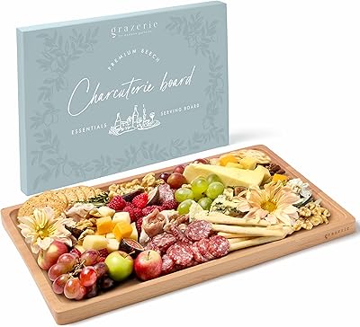 Charcuterie Board - Cheese Board with Grooves & Built-in Handles, Snack Tray for Vegetables, Fruits, Meat, Nuts - Decorative Wooden Serving Tray for Kitchen House Warming Gift