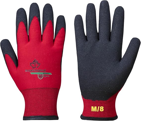 Superior Glove Winter Work Gloves - Fleece-Lined with Black Tight Grip Palms (Cold Temperatures) Freezer Gloves - SNTAPVC