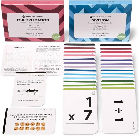 Award-Winning Math Flash Cards 300 Multiplication & Division Facts (112) 2 Facts Per Card with Visual Aids Bonus Word Problems, Games & Durable Cardstock Grades 36