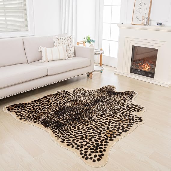 Cheetah Print Rug - Stylish Leopard Rug Faux Animal Print, Thick TPR Non-Slip Animal Print Floor Mat for Living Room, Dorm, Apartment (Cheetah Print 65x85In)