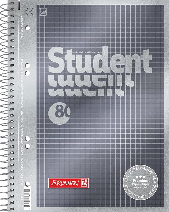 Brunnen 1067152 NotebookNotepad Student Premium Set Treated Cover with Metallic Effect A5 Squared 90 gm2 80 Pages