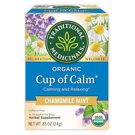 Traditional Medicinals Tea, Organic Cup of Calm, Calming & Relaxing with Chamomile Mint, 16 Tea Bags